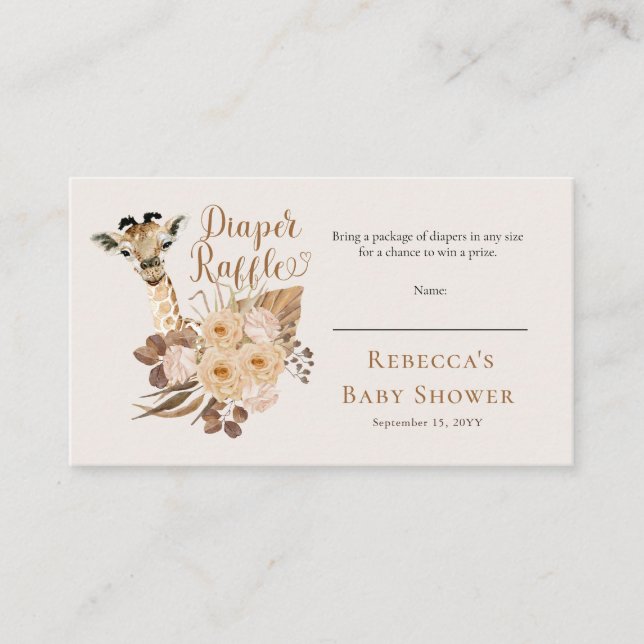 Tarjeta De Recepción Cute Giraffe Boho Baby Shower Diaper Raffle (Anverso)