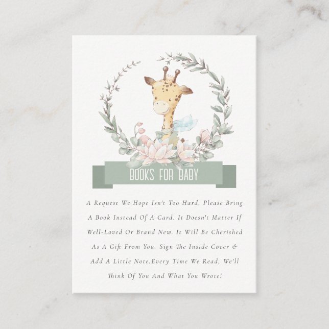 Tarjeta De Recepción Cute Giraffe Floral Wreath Book Para Baby Shower (Anverso)