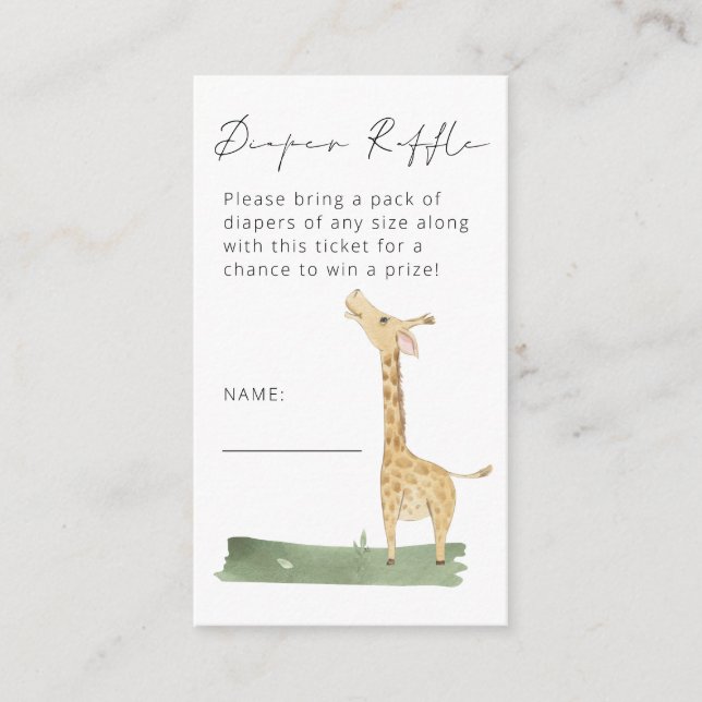 Tarjeta De Recepción Cute Giraffe Script Diaper Raffle Baby Shower (Anverso)
