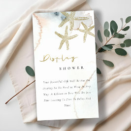 Tarjeta De Recepción Cute Gold Blue Starfish Display Ducha Baby Shower