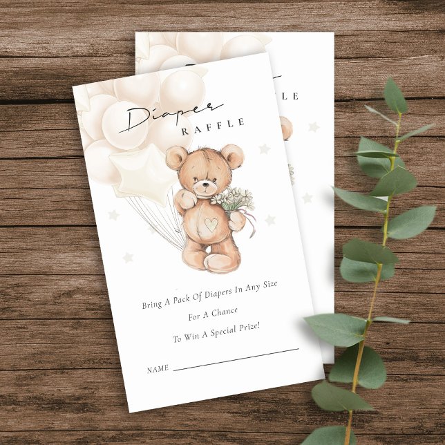 Tarjeta De Recepción Cute Gray Bear Balloon Diaper Raffle Baby Shower (Subido por el creador)
