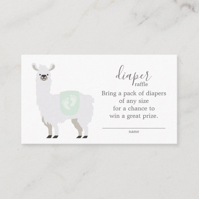 Tarjeta De Recepción Cute Green Llama Diaper Raffle Ticket Baby Shower (Anverso)