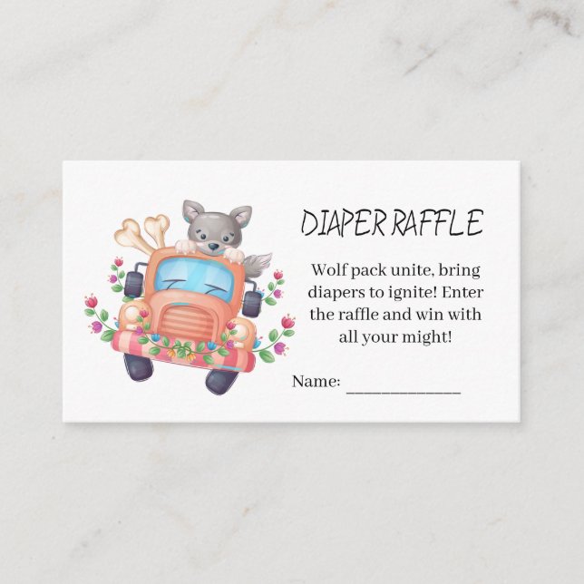 Tarjeta De Recepción Cute Grey Wolf Baby Shower Diaper Raffle (Anverso)