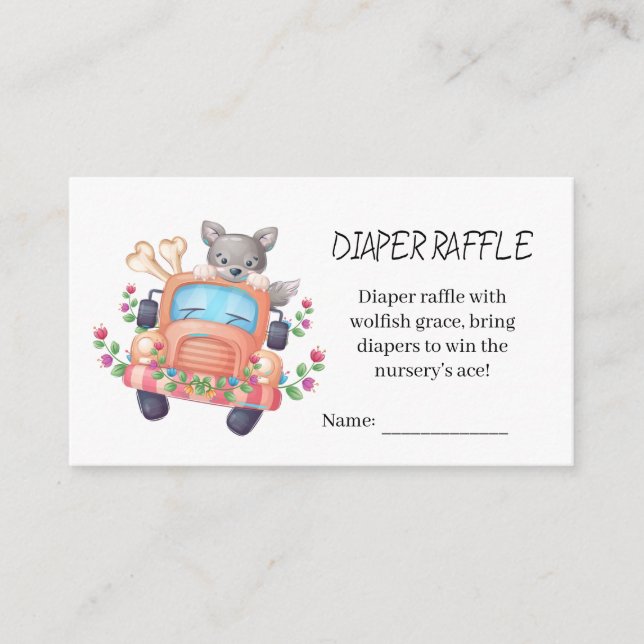 Tarjeta De Recepción Cute Grey Wolf Baby Shower Diaper Raffle (Anverso)