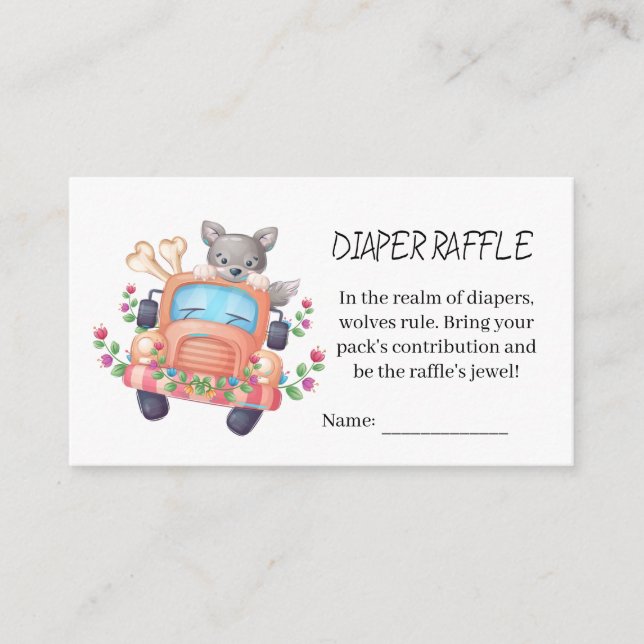 Tarjeta De Recepción Cute Grey Wolf Baby Shower Diaper Raffle (Anverso)