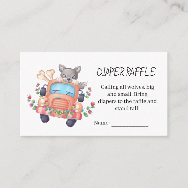 Tarjeta De Recepción Cute Grey Wolf Baby Shower Diaper Raffle (Anverso)
