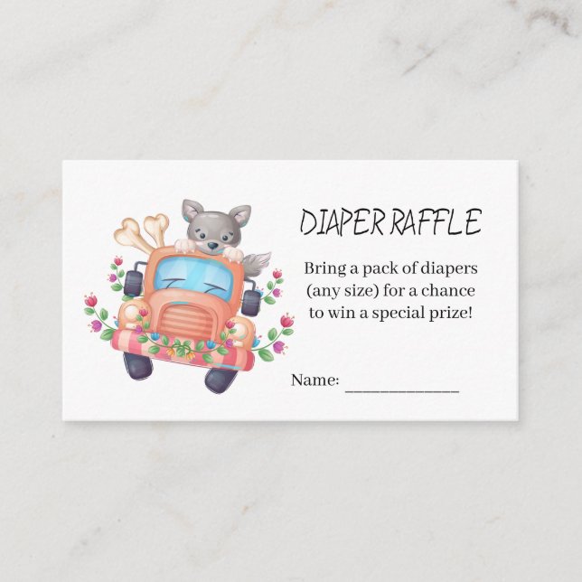 Tarjeta De Recepción Cute Grey Wolf Baby Shower Diaper Raffle (Anverso)