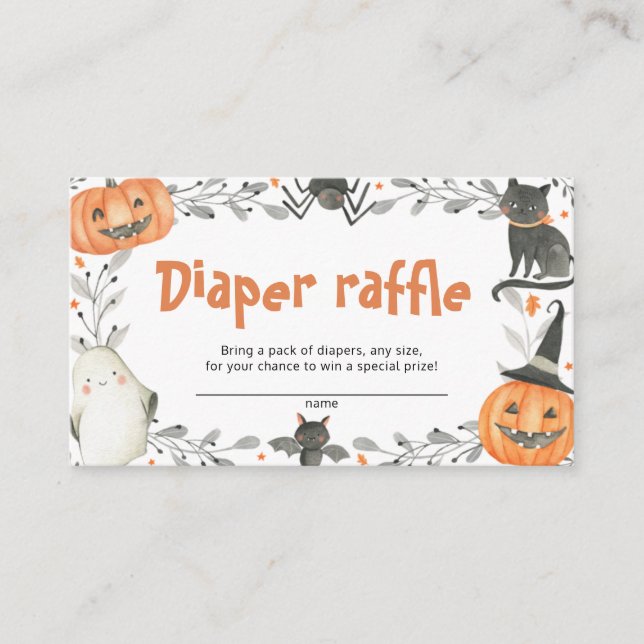 Tarjeta De Recepción Cute Halloween Baby Shower Diaper Raffle Cards (Anverso)