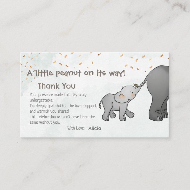 Tarjeta De Recepción Cute Hand Drawn Elephant Little Peanut Thank You (Anverso)
