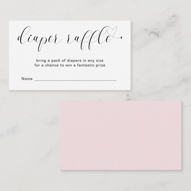Tarjeta De Recepción Cute Heart Pink Diaper Raffle Chica Baby Shower (Anverso / Reverso)