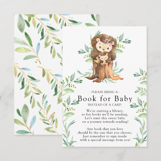 Tarjeta De Recepción Cute Hedgehog Baby Shower Book for Baby Card (Anverso / Reverso)