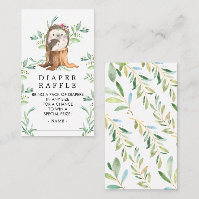 Tarjeta De Recepción Cute Hedgehog Baby Shower Diaper Raffle Ticket (Anverso / Reverso)