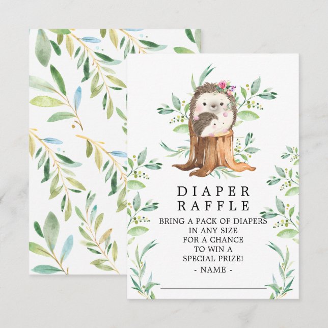 Tarjeta De Recepción Cute Hedgehog Baby Shower Diaper Raffle Ticket (Anverso / Reverso)