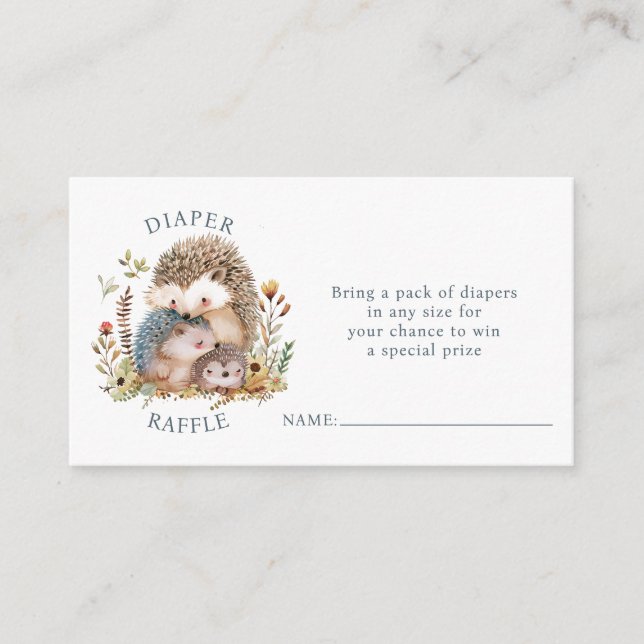 Tarjeta De Recepción Cute Hedgehog Family Baby Shower Diaper Raffle (Anverso)