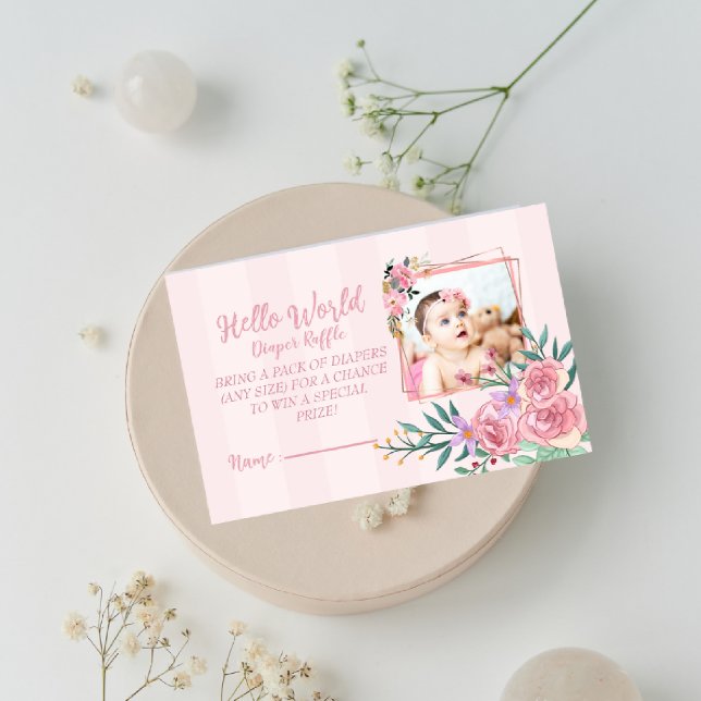 Tarjeta De Recepción Cute Hello world Diaper Raffle para chicas (Subido por el creador)