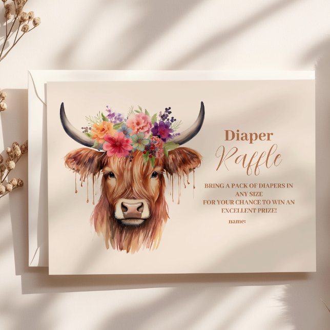 Tarjeta De Recepción Cute Highland Cow Baby Shower Raffle Diapper (Subido por el creador)