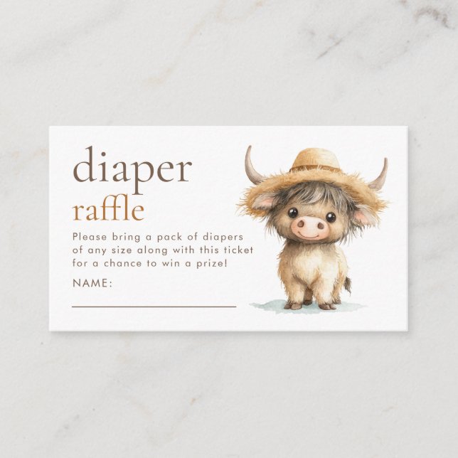 Tarjeta De Recepción Cute Highland Cow Diaper Raffle Baby Shower (Anverso)