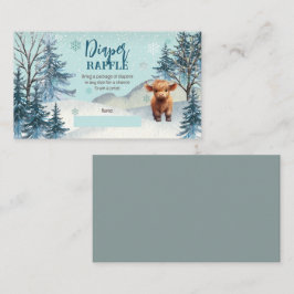 Tarjeta De Recepción Cute Highland Cow Winter Baby Shower Diaper Raffle