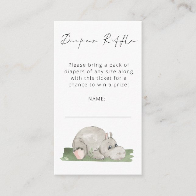 Tarjeta De Recepción Cute Hippo Script Diaper Raffle Baby Shower (Anverso)