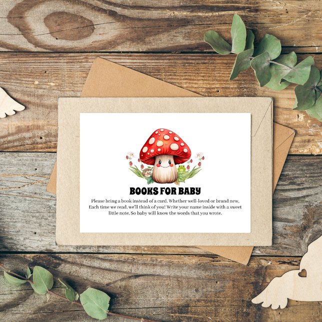 Tarjeta De Recepción Cute hongo ladybug Baby Shower Books para el bebé (mushroom baby shower enclosure card books for baby book request fungi mother to be insect )