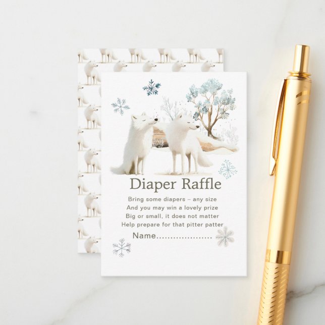 Tarjeta De Recepción Cute invierno Ártico Lobo Baby Shower Diaper Raffl (Anverso/Reverso In Situ)