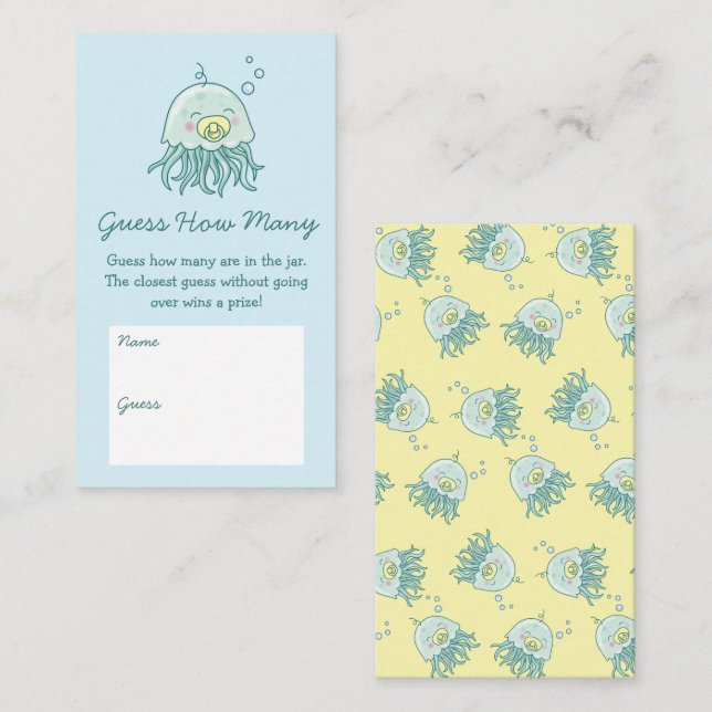 Tarjeta De Recepción Cute Jellyfish Baby Shower Kawaii adivina cuántos (Anverso / Reverso)
