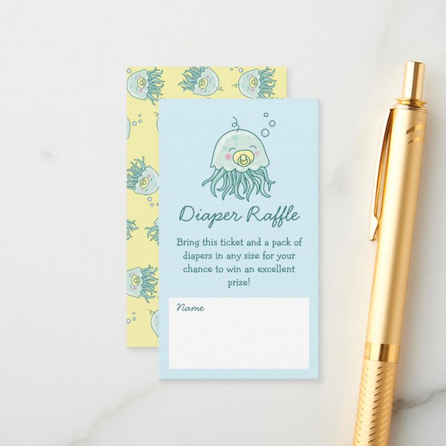 Tarjeta De Recepción Cute Jellyfish Baby Shower Kawaii Diaper Raffle (Anverso/Reverso In Situ)