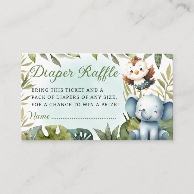 Tarjeta De Recepción Cute Jungla Tropical Safari Animales Diaper Raffle (Anverso)