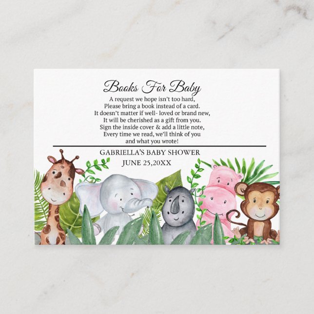 Tarjeta De Recepción Cute Jungle Animals Baby Shower Book For Baby (Anverso)