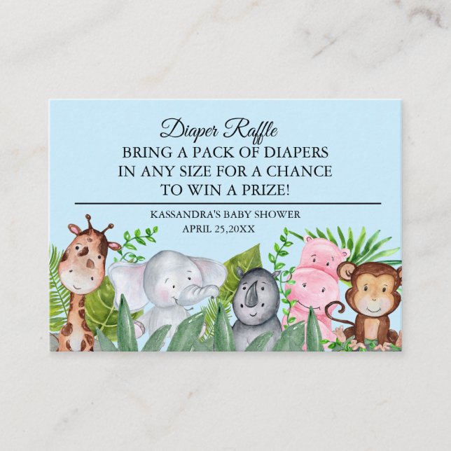 Tarjeta De Recepción Cute Jungle Animals Baby Shower Diaper Raffle (Anverso)