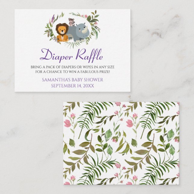 Tarjeta De Recepción Cute Jungle Safari Diaper Raffle Baby Shower (Anverso / Reverso)