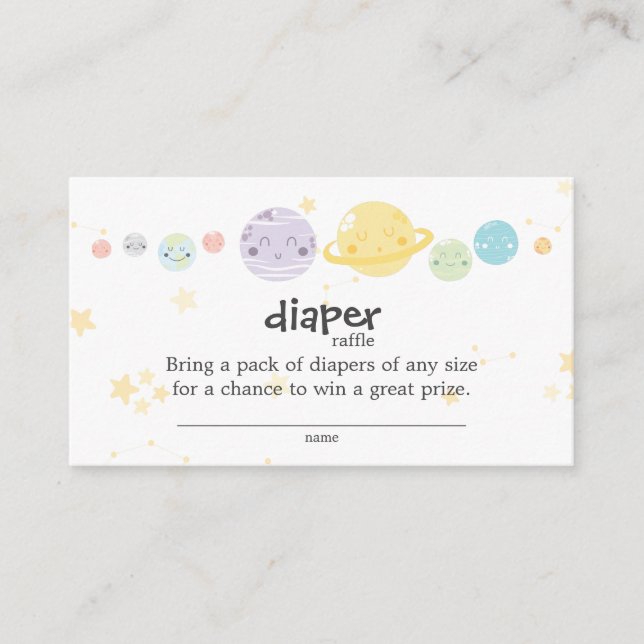 Tarjeta De Recepción Cute Kawaii Astronomía Baby Shower Diaper Raffle (Anverso)