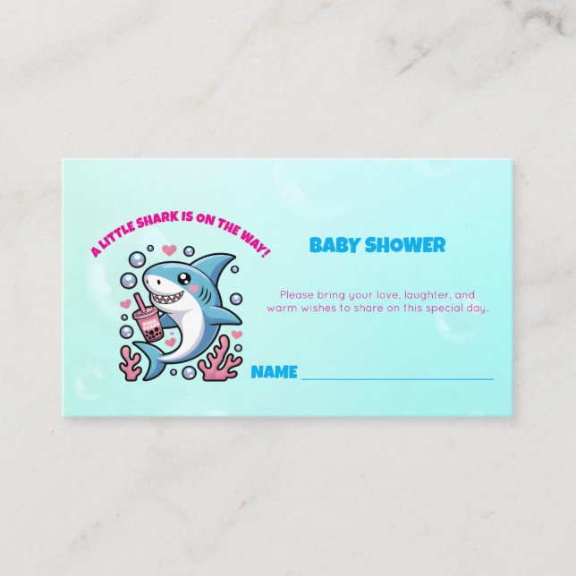 Tarjeta De Recepción Cute Kawaii Boba Shark Baby Shower (Anverso)