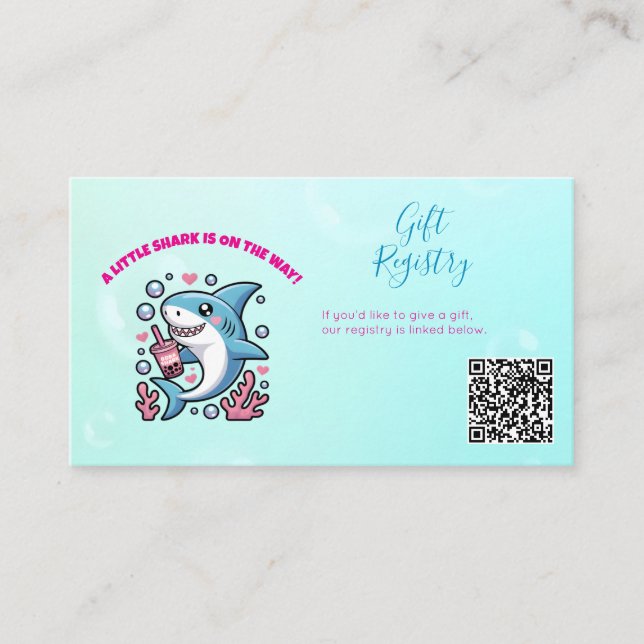 Tarjeta De Recepción Cute Kawaii Boba Shark Baby Shower Código QR (Anverso)