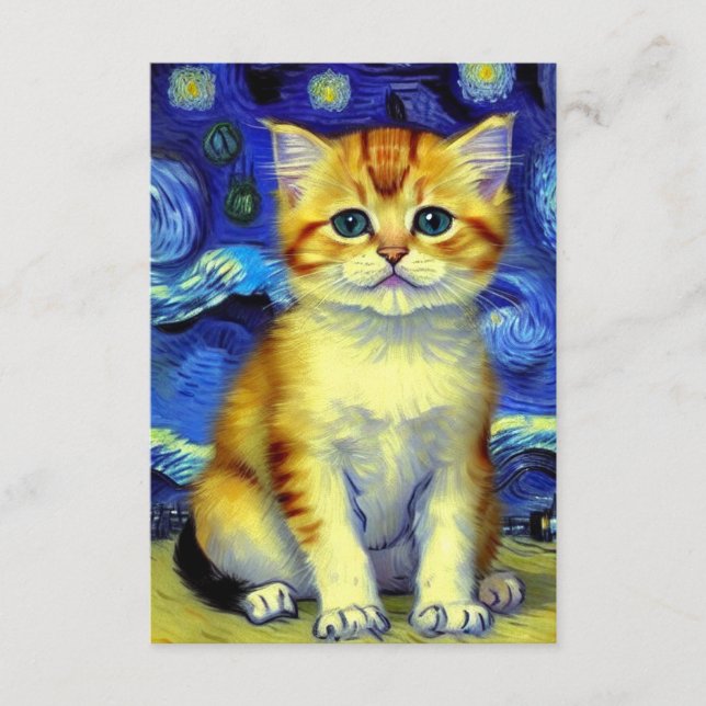 Tarjeta De Recepción Cute Kitten Starry Night Van Gogh (Anverso)