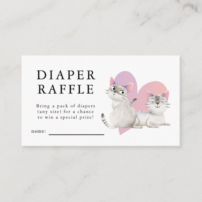 Tarjeta De Recepción Cute Kitten Theme Tweme Baby Shower Diaper Raffle (Anverso)
