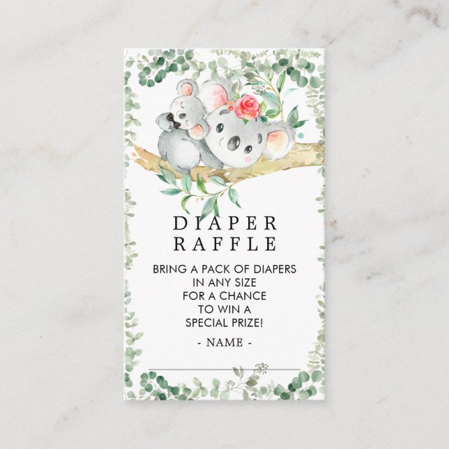 Tarjeta De Recepción Cute Koala Oso Baby Shower Diaper Raffle Ticket (Anverso)