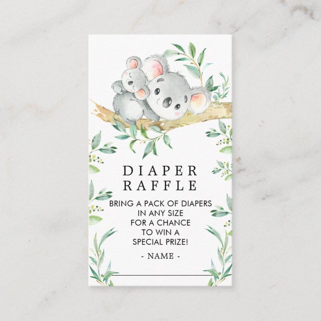 Tarjeta De Recepción Cute Koala Oso Baby Shower Diaper Raffle Ticket (Anverso)