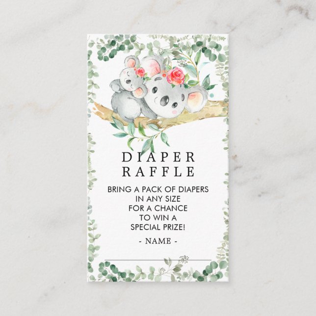 Tarjeta De Recepción Cute Koala Oso Baby Shower Diaper Raffle Ticket (Anverso)