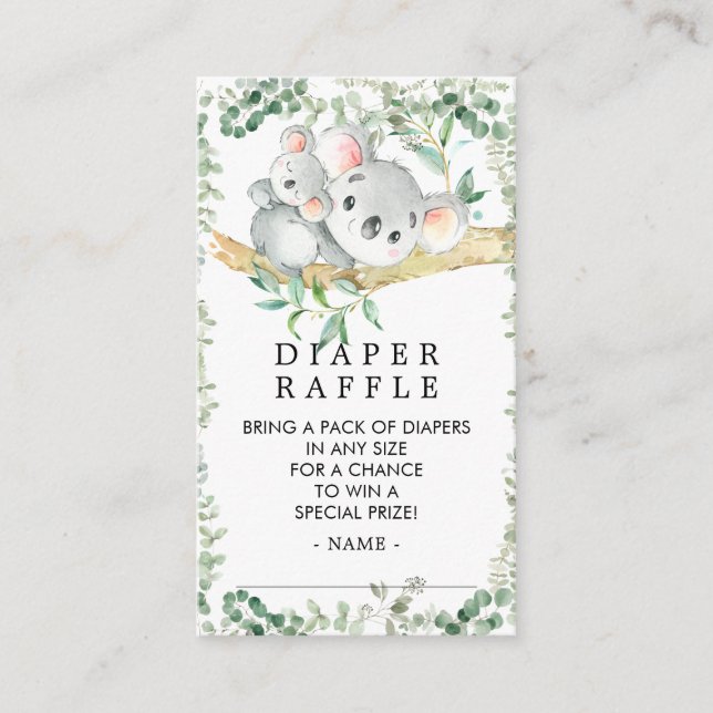 Tarjeta De Recepción Cute Koala Oso Baby Shower Diaper Raffle Ticket (Anverso)