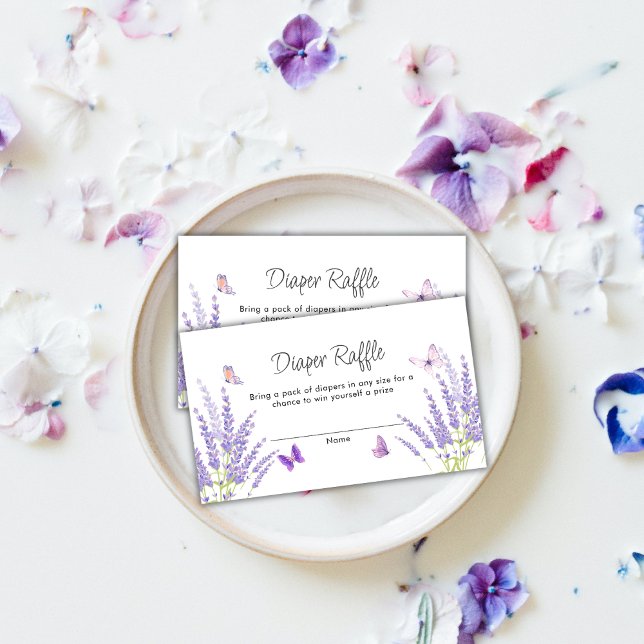 Tarjeta De Recepción Cute Lavender Butterfly Diaper Raffle Baby Shower (Cute Lavender Butterfly Diaper Raffle Baby Shower Enclosure Card)