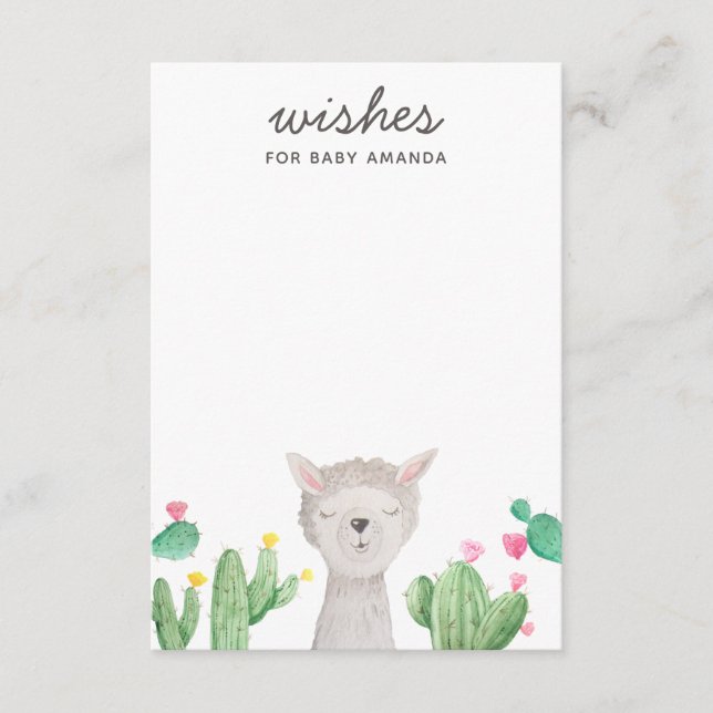 Tarjeta De Recepción Cute Llama Baby Shower Wishes | Alpaca Activity (Anverso)