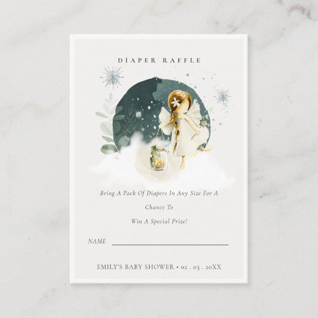Tarjeta De Recepción Cute Magical Fairy Diaper Raffle Baby Shower (Anverso)