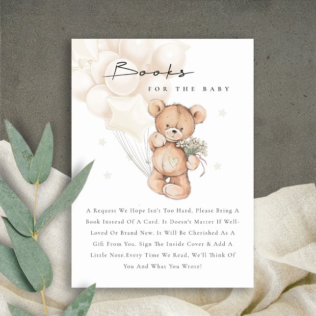 Tarjeta De Recepción Cute Marfil Gray Bear Balloon Boons Para Baby Show (Subido por el creador)