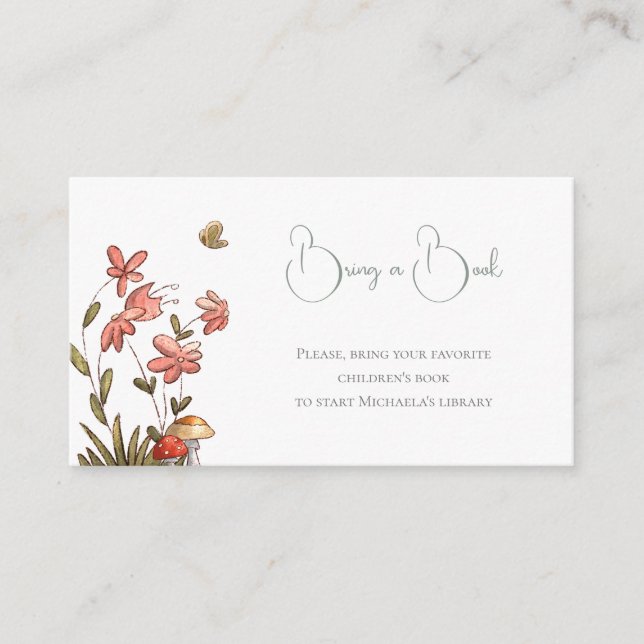 Tarjeta De Recepción Cute mariposa Baby Shower trae un libro (Anverso)