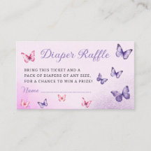 Cute mariposa morada Baby Shower Diaper Raffle