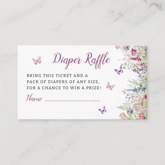 Tarjeta De Recepción Cute mariposa morada Baby Shower Diaper Raffle (Anverso)
