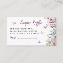 Cute mariposa morada Baby Shower Diaper Raffle
