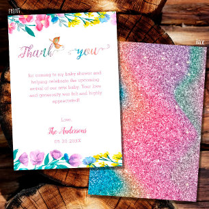 Tarjeta De Recepción Cute Mariposa Rosa Agradecimiento para Baby Shower
