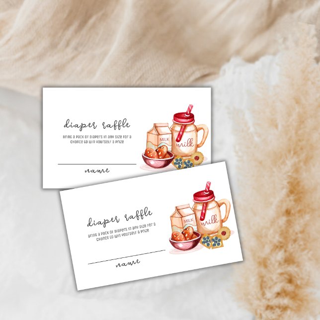 Tarjeta De Recepción Cute Milk & Cookie Diaper Raffle Baby Shower (Cute Milk & Cookie Diaper Raffle Baby Shower Enclosure Card)
